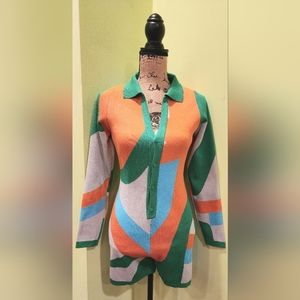 Great Quality multi-color romper. Thick knit material, long sleeve, button up.